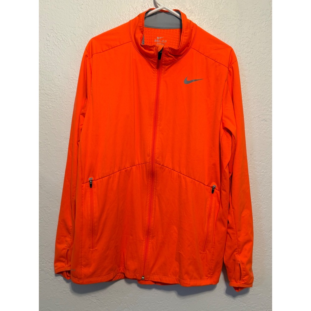 Nike Dri-FIT Running Jacket Mens XL Neon Orange Full Zip Thumbholes 654273-853